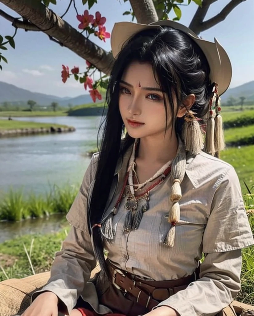  clothing changed to western style，Add Indian style ， background changed to grassland 。