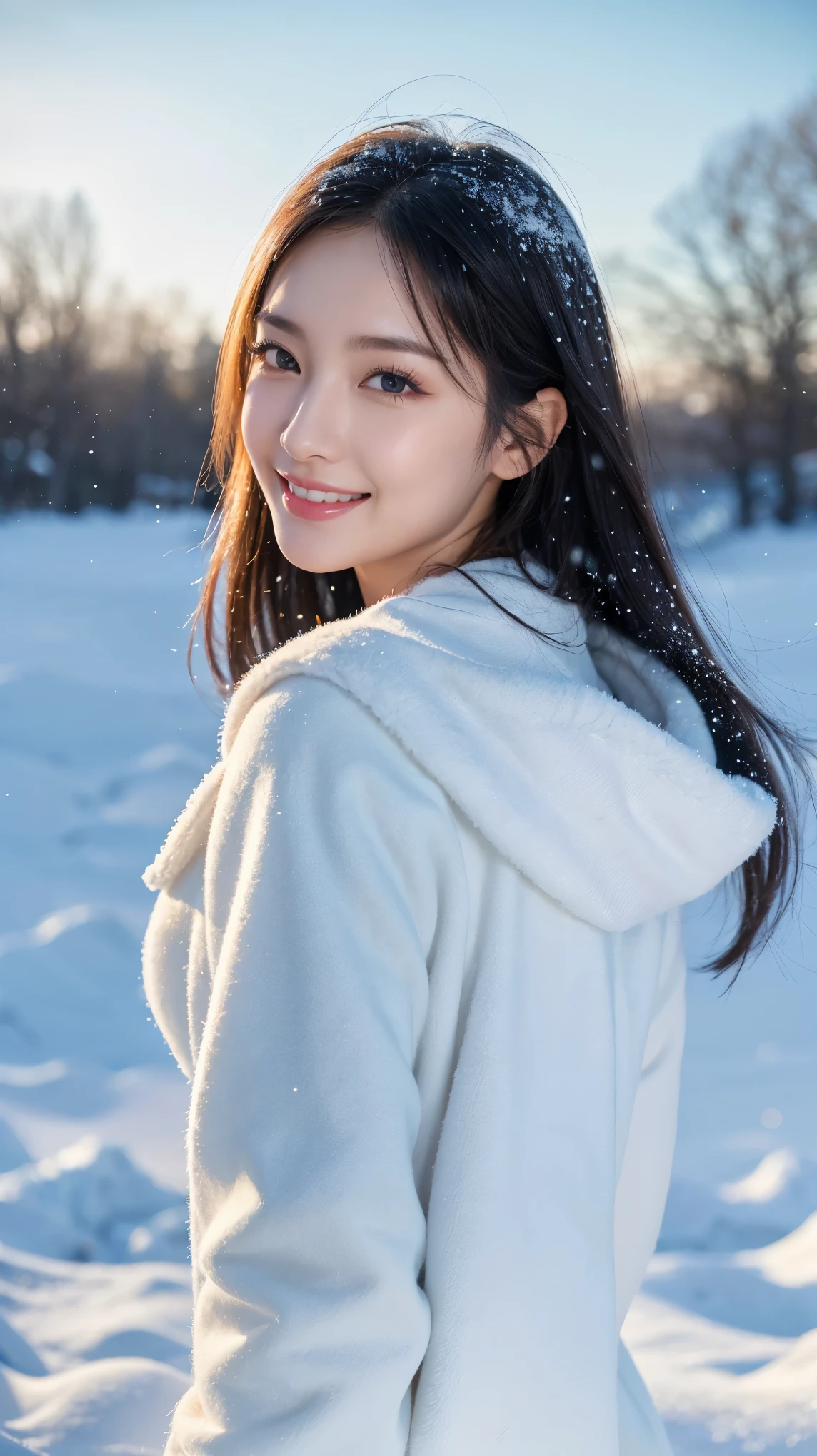( top quality、 table top in front of you、8k、 Max Image、 Award-winning works )、Beautiful female idol、(Alone:1.1)、(Midwinter white down jacket :1.1)、The most beautiful smile is looking at me、(( in the dazzling sunshine on a snowy field in the middle of winter )),(( diamond dust is so beautiful:1.1))、(Photo book upper body photos :1.1)、 Completely-valid、 has long eyelashes、Ultra HD Shining Eyes、 ultra HD hair、 super high resolution glossy lips 、 super high resolution perfect teeth 、 beautiful ultra-high definition face 、( accurate anatomy:1.1)、( Very bright and beautiful skin :1.2)、(Very bright and vivid:1.2)、