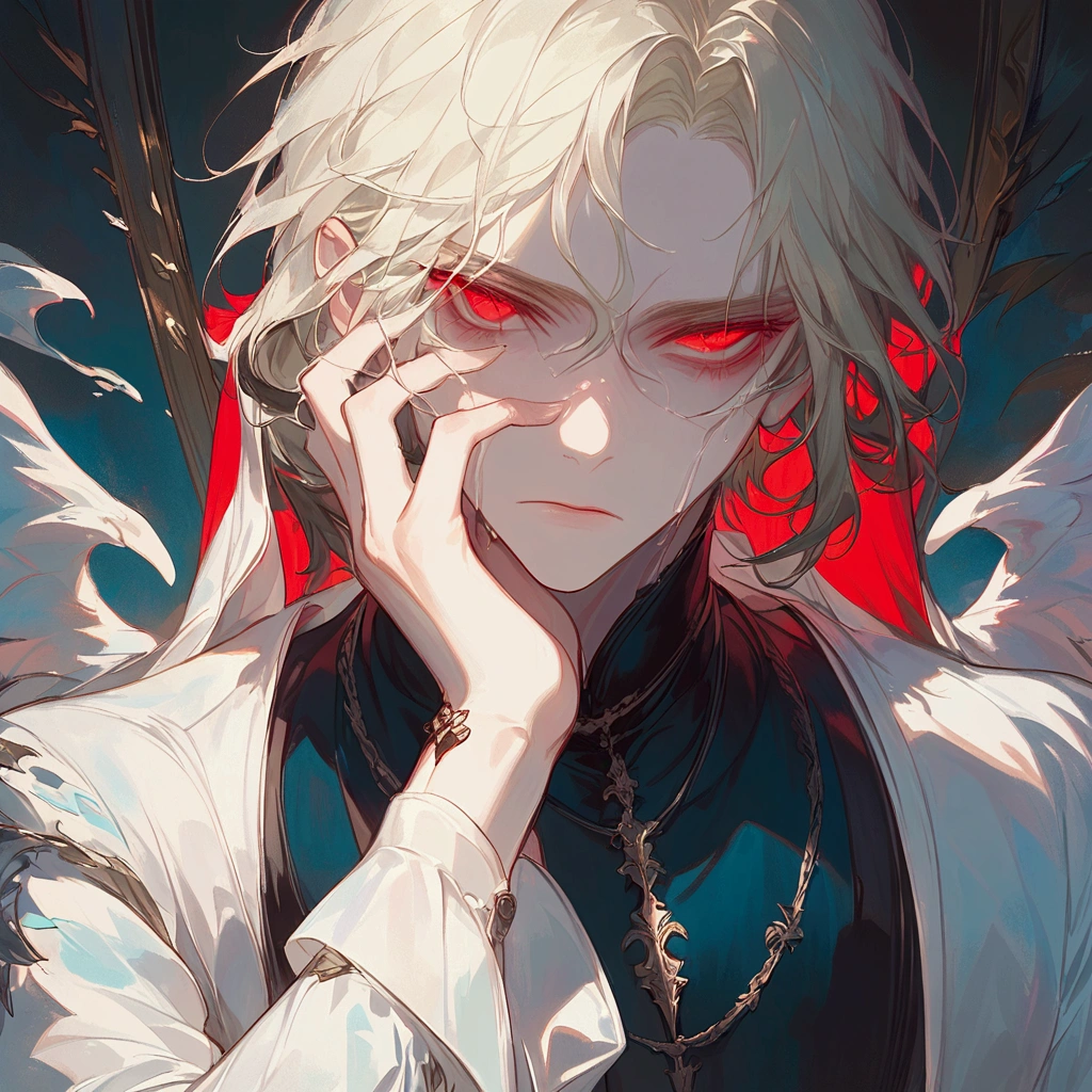 masterpiece,best quality,1boy,jewelry,male focus,looking at viewer,solo,upper body,<lora:lboy-000010:0.8>,white hair,crow,