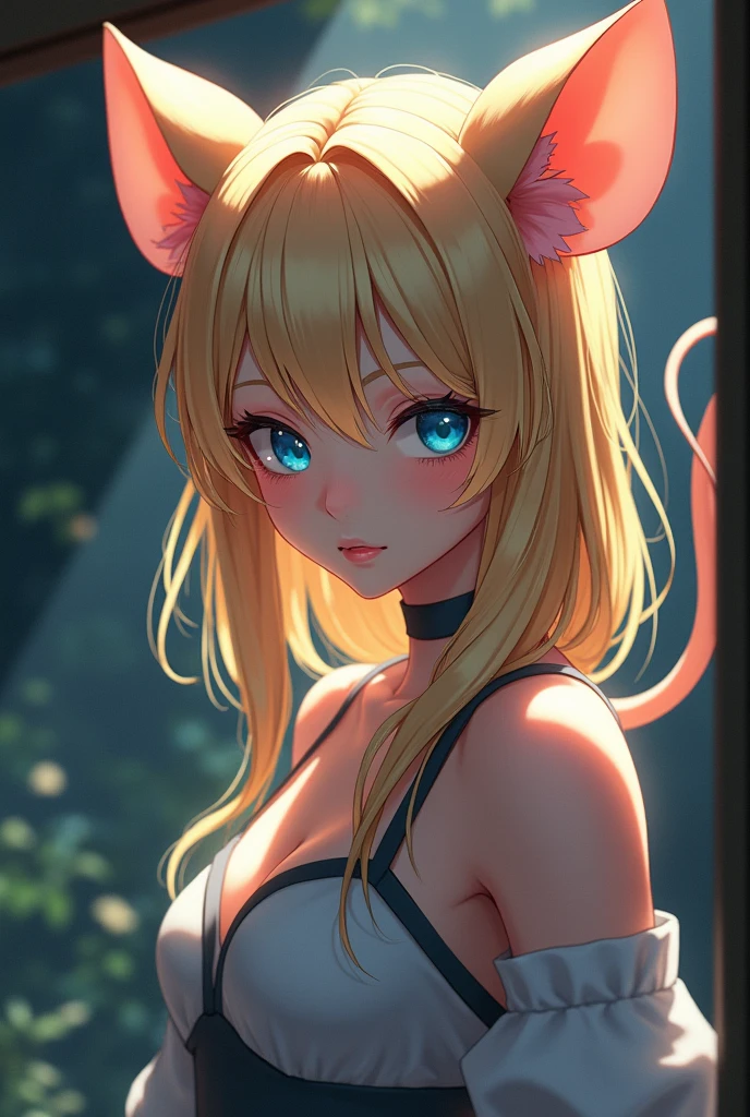 girl blonde , perverted, blue eyes , orejas y cola de raton,  nsfw imagen 1.2 high resolution