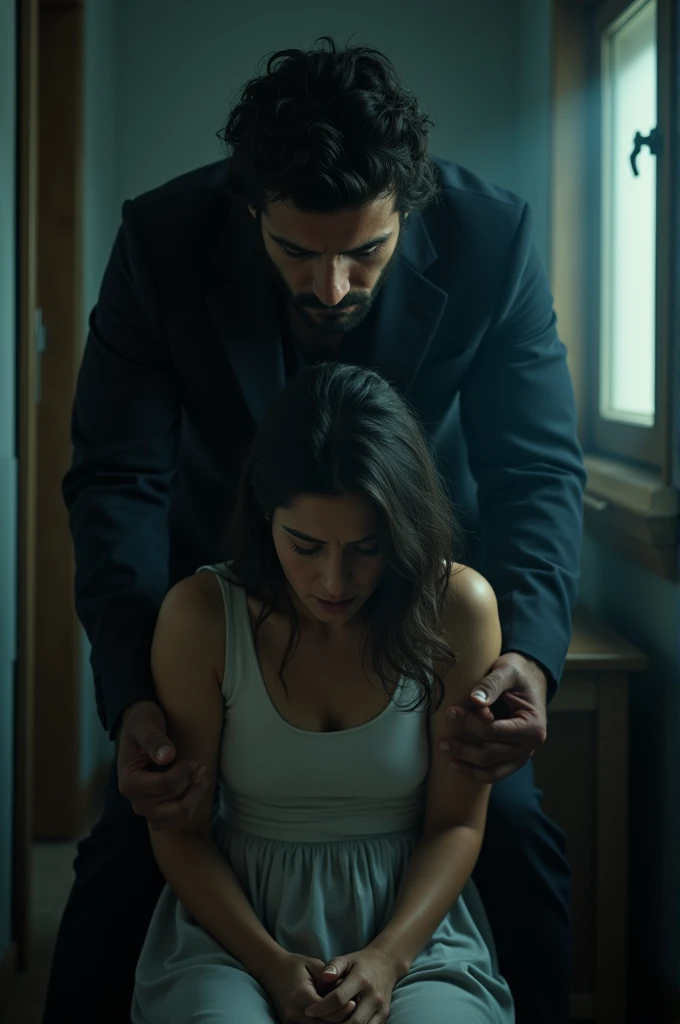 (extra arms:1.4), six arms, identical size arms, black hair, (green eyes:1.5), smiling, 21 years old, colombian, lighter skin, smooth skin, curvy arms, four armpits, second pair of arms attached under first pair, identical faces, RAW photo, there is a woman in a white dress and a man in a black shirt, charmed sexy look, 'friends' episode screenshot, movie screen shot, choreographed fight scene, favorite scene, movie screencap, still image from tv series, home wicca scene, movie screenshot, waving robe movement, in this ominous scene, most memorable scene,, (high detailed skin:1.2), 8k uhd, dslr, soft lighting, high quality, film grain, Fujifilm XT3