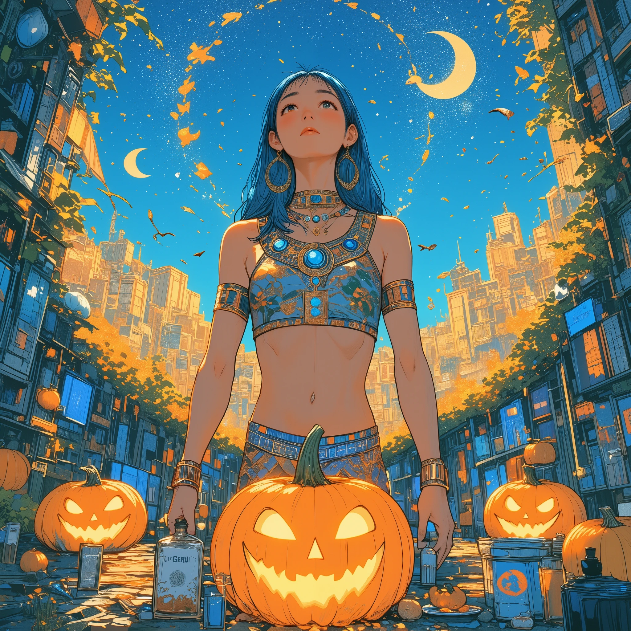 Illustration with nile blue as the main color, Universe, Variety of illustration, City Scenery, Happy Holiday, Vanilla scent, Nation, Jack-o'-Lantern, Holiday illustration, sky blue illustration, egyptian blue illustration, Lots of herbs, Tea, Upper body, beauty painting, Lovely painting, smoke blue illustration, sapphire blue illustration