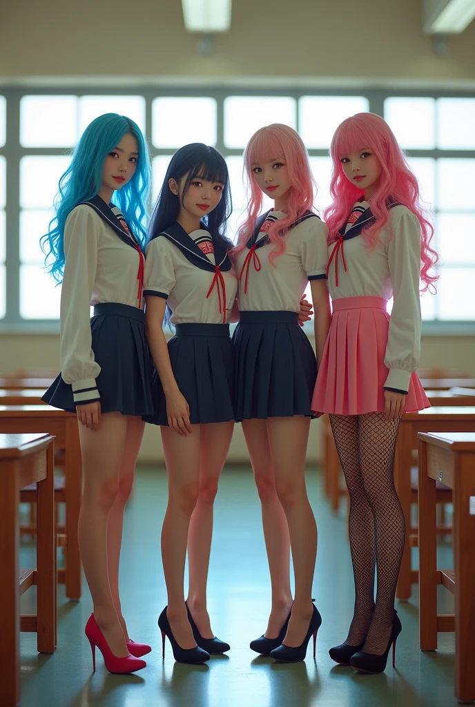 (sexy little latin gilrs about ), they wear school uniform, very short skirt, high socks, thong, panties, standing in a classroom, teddy bears, ass