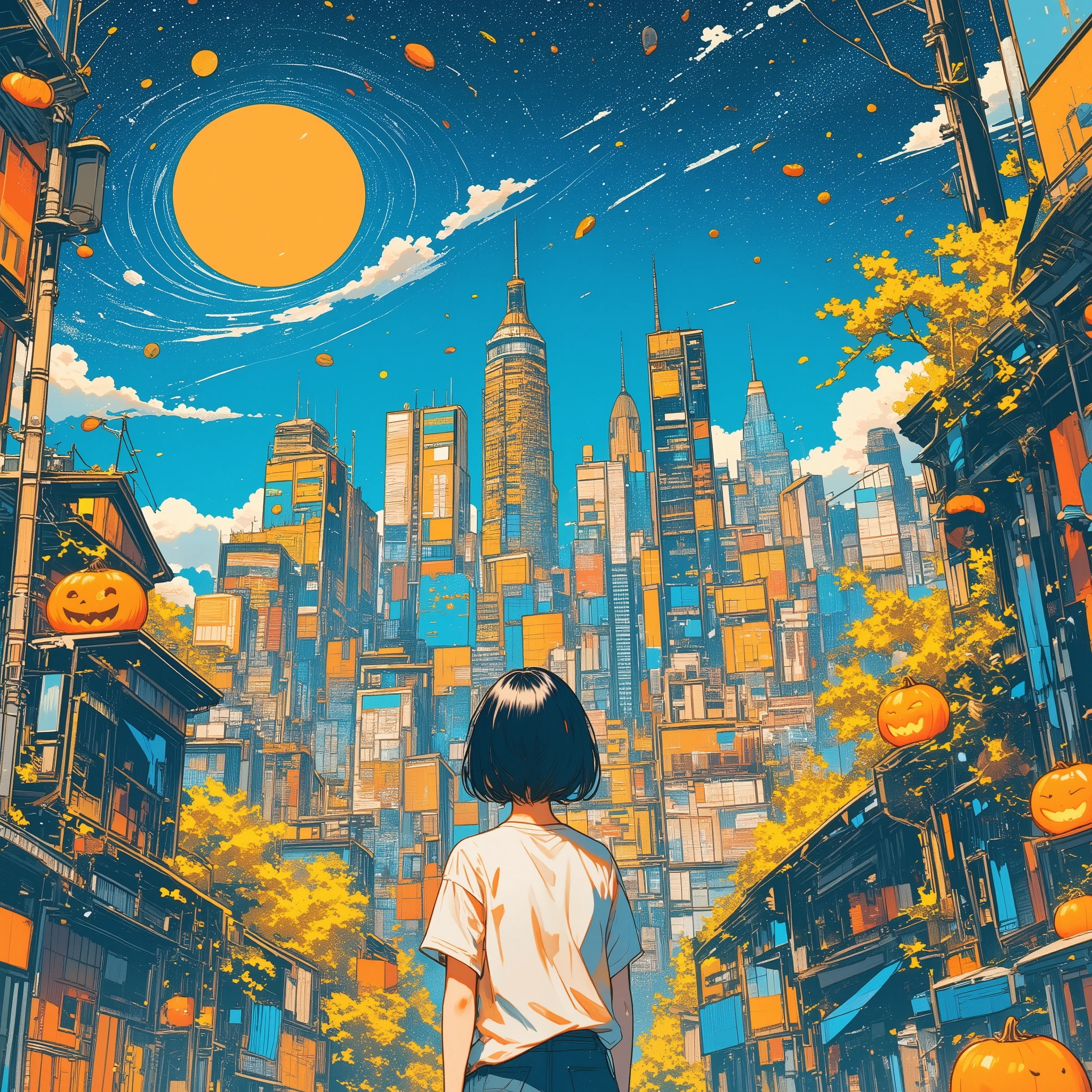 There is a woman standing in the middle of a city street - SeaArt AI