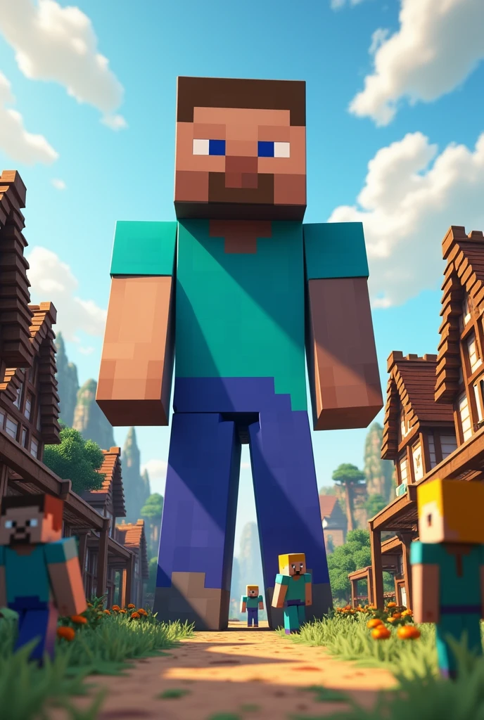 minecraft 3d arte mega steve(( village )), Coloring art