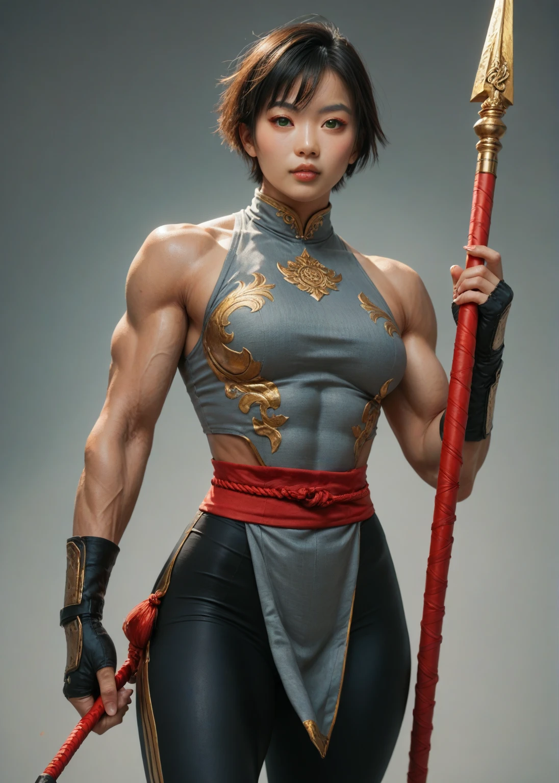 (high resolution, pixel perfect, gorgeous illustrations), (hyper quality, muste piece, etheric: 1.4), ((1girl)), (((((pussy))))), ((tattoo)), ((mature woman)), cool atmosphere, ((((Short_shaved_sides)))), ((((expressionless)))), (((((((muscular))))))), ((thick thighs)), (((wide hips))), ((Big breasts that are about to burst)), fighter, (((woman))), ((((wh_chi_armor)))), ((((cameltoe)))), lewd woman, (shiny skin), sweat, simple background,