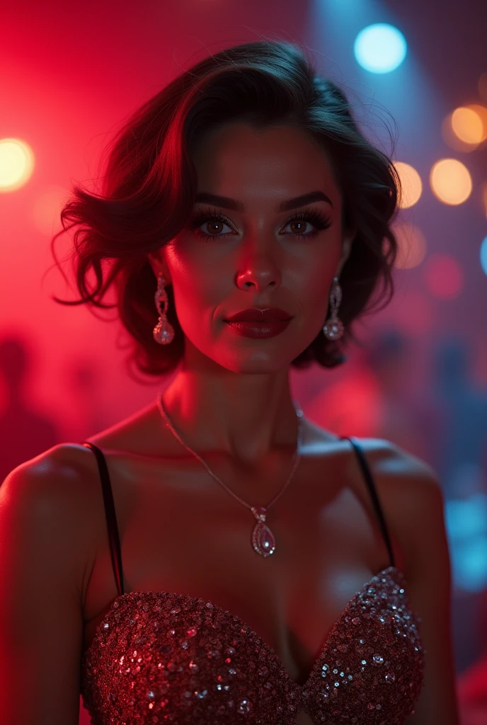 Photo of Dua Lipa full body as a sexy female demon, Demonic bodysuit with rock details. Red eyes in an apocalyptic night setting. Ultrarrealista, rosto detalhado inspirado no album future nostalgia.