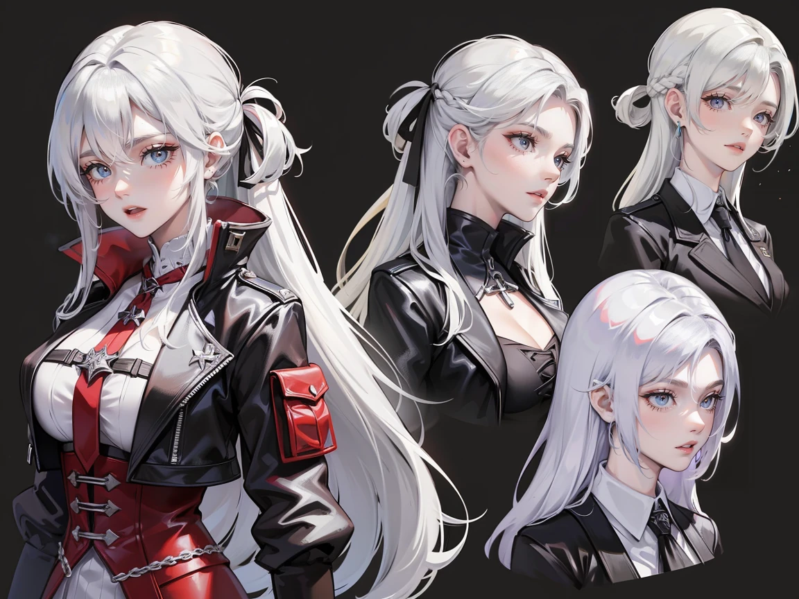 arafed woman in black outfit holding a sword and a sword, a character portrait by Yang J, trending on cg society, renaissance, female rouge assassin, official character art, fashionable rpg clothing, ( ( character concept art ) ), cushart krenz key art feminine, tifa lockhart with white hair, extremely detailed artgerm, from the azur lane videogame, white hair, white long hair, light purple eyes
