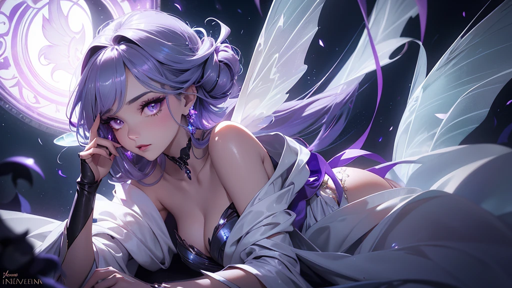 ((tmasterpiece)), ((Best quality at best)), ((Japanese cartoon)), ((Old effect)), ((90's anime)), girl, light skin color, ((blueneyes)), (( perfect pubic)), eyebrow, nase, hor ears, beak, cparted lips, ((sad)), short-length straighthair, coll, ((The Arm)), ((Dark lilac background)), 好色的,