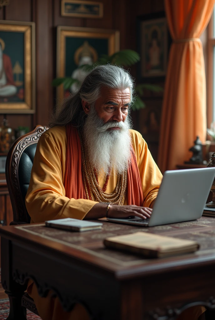 Maveli sits in front of the computer