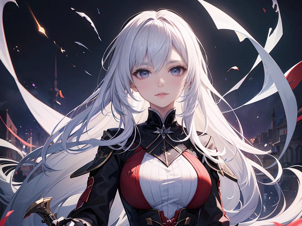 arafed woman in black outfit holding a sword and a sword, a character portrait by Yang J, trending on cg society, renaissance, female rouge assassin, official character art, fashionable rpg clothing, ( ( character concept art ) ), cushart krenz key art feminine, tifa lockhart with white hair, extremely detailed artgerm, from the azur lane videogame, white hair, white long hair, light purple eyes
