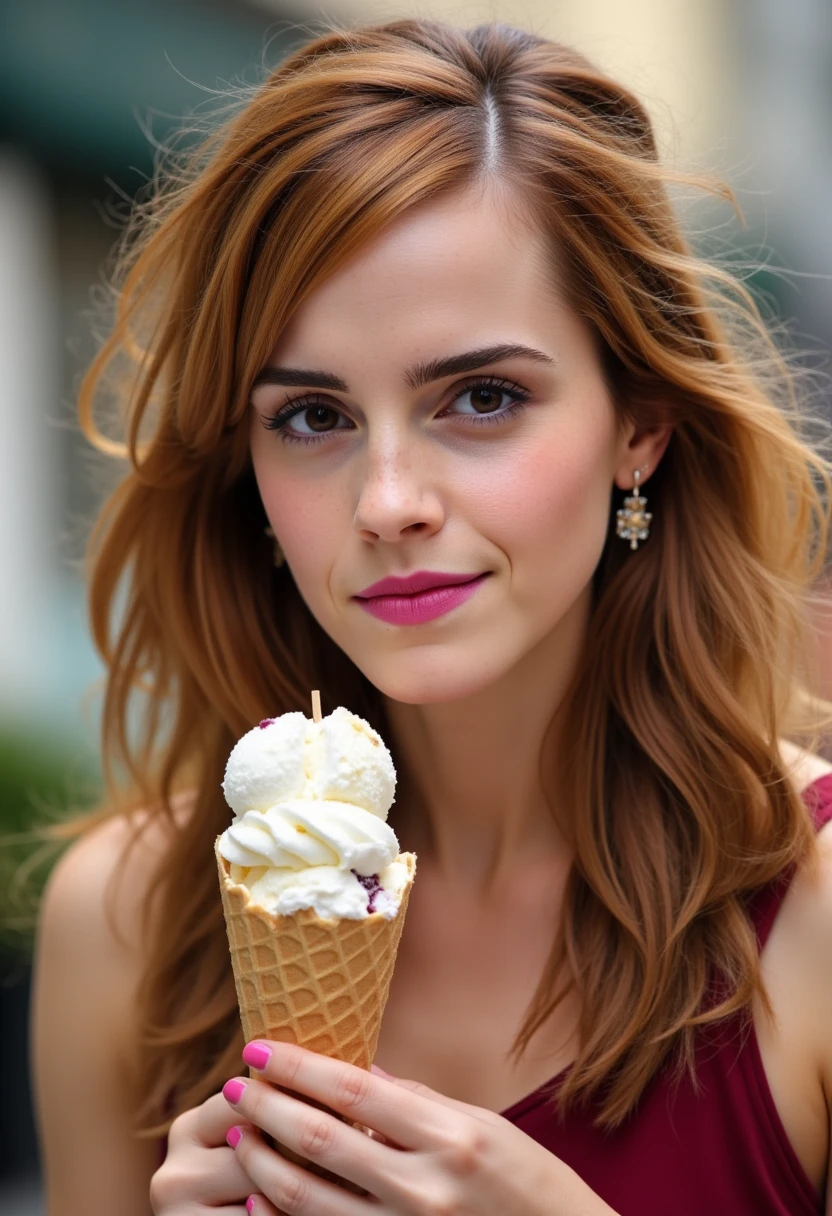 Emma Watson's face , eat ice cream