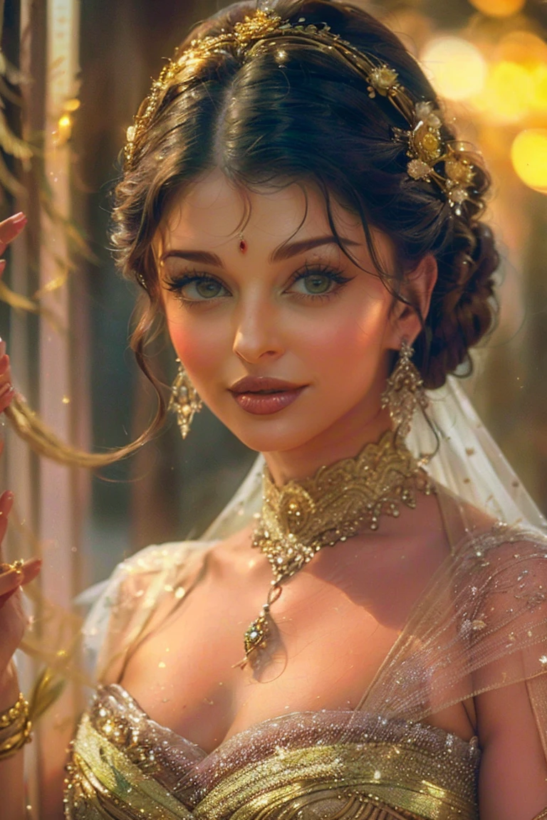 (best quality,4k,8k,highres,masterpiece:1.2),ultra-detailed,(realistic,photorealistic,photo-realistic:1.37), masterpiece, (1 beautiful young Russian bride), beautiful square face, wearing crimson square deep neck velvet embroidery dress half sleeves inspired by india, (dark rooted blonde hair:1.2), cleavage, best bridal make-up, long eyelashes, big grey blue eyes, soft lips,gold jewellery, bangles, perfect skin, beautiful hands, (thick mehndi design on full arms:1), (dynamic lighting)