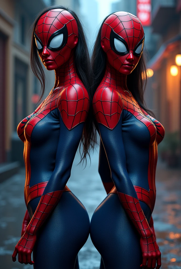 (tiny breast:0.9) Spider-Man cosplay, Beautiful Female Character, (Defined body:0.8), Present it in detail.