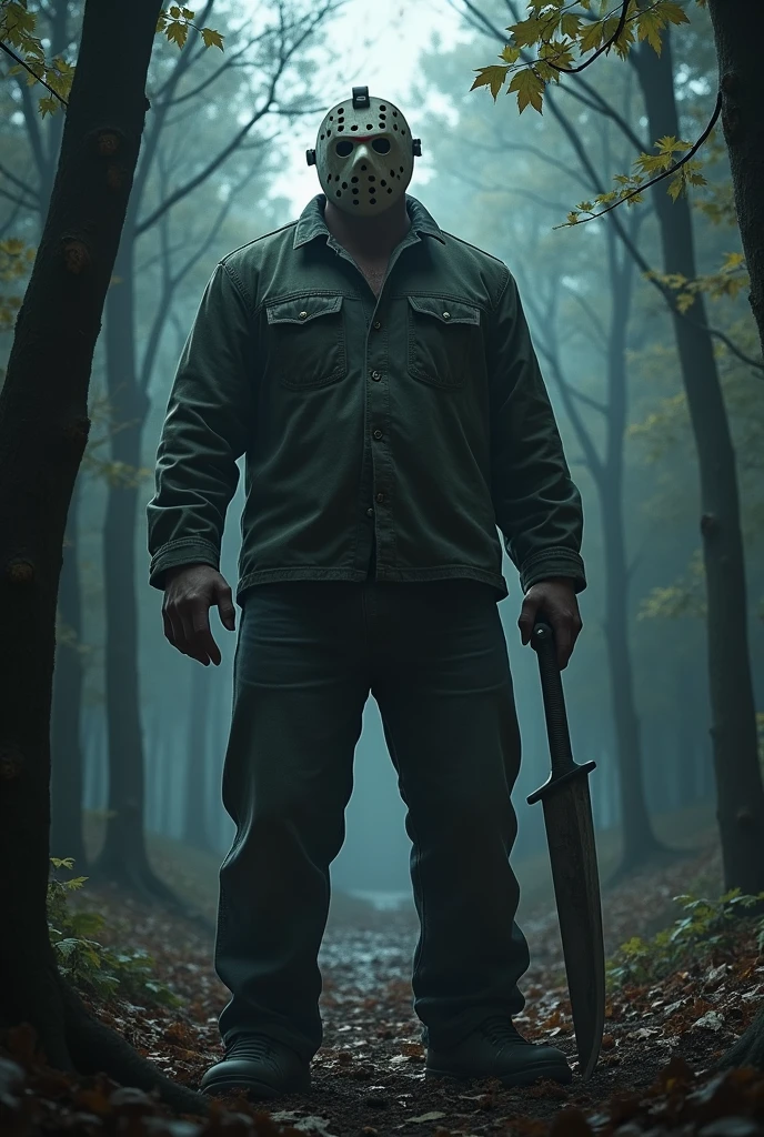 Jason voorhees holding a machete killing someone