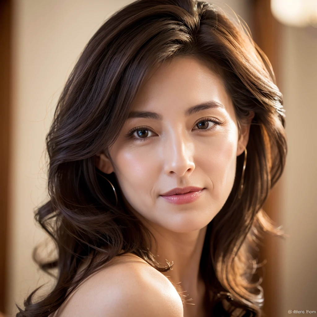 Beautiful mature woman with beautiful wavy long hair, Erotic, Ultra-high resolution,(Realistic:1.4), ((Highest quality)), ((masterpiece)), (be familiar with),