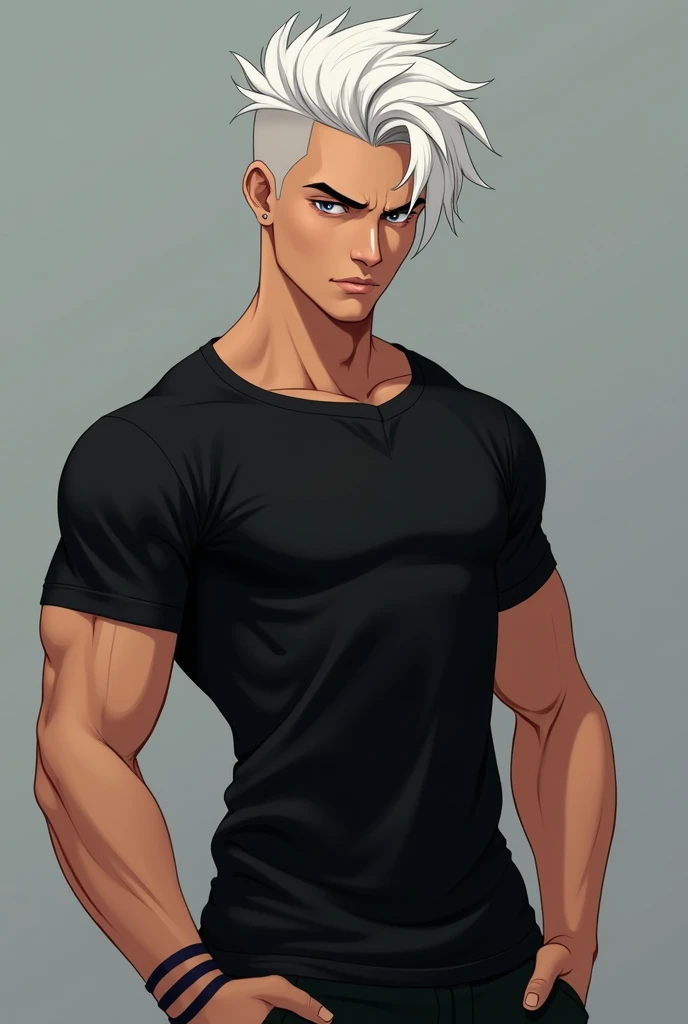 Draw a black anime man with white hair and his penis visible in public without censorship 