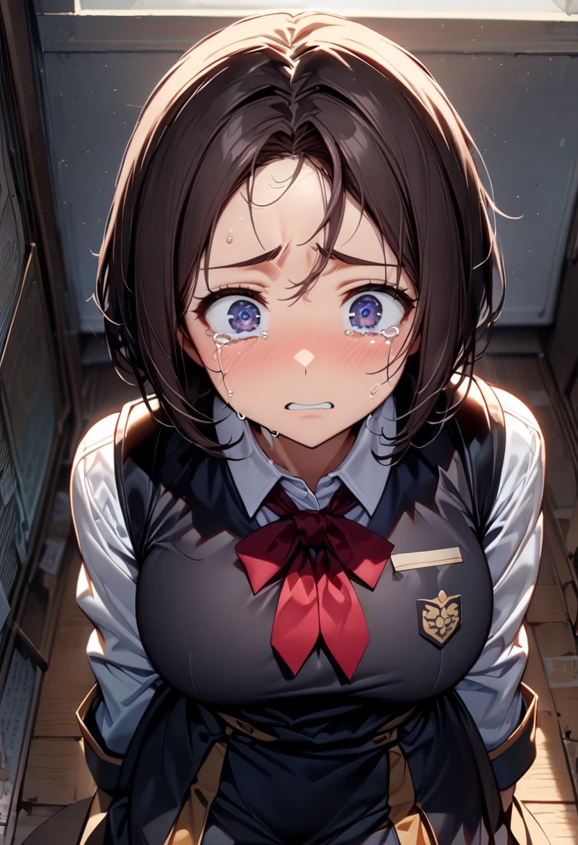 1 school girl, nsfw, (((gangbang, 3 boys))), ((crying face))