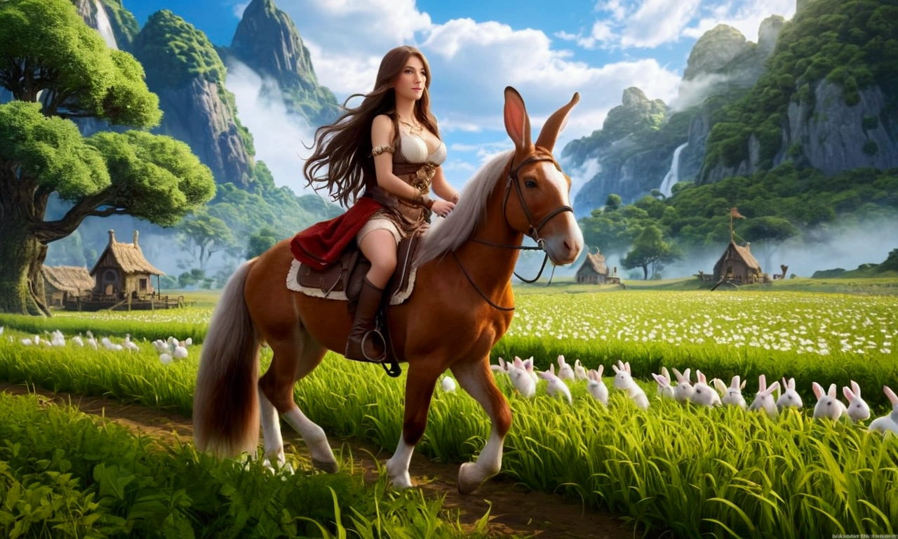 1 girl, MalonOld, naked riding a horse at a ranch, overabsurdres, high res, ultrasharp, 8K, masterpiece, nsfw, topless, naked, full body shot, seductive eyes, smiling,