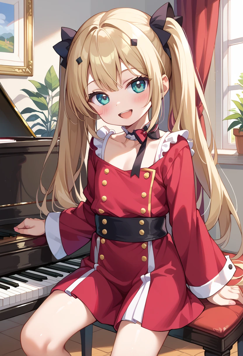 (( top quality)), ((masterpiece)), (be familiar with),  perfect face, indoor, bedroom, looking at the viewer,
One woman, Krull Tepesi ,
 open mouth,  ecstatic expression beside the piano, blush, smile,
 small ,  flat chested, Young girl, Lori,  ****,  girl,
 long hair,  twin tails,
Leg spread,