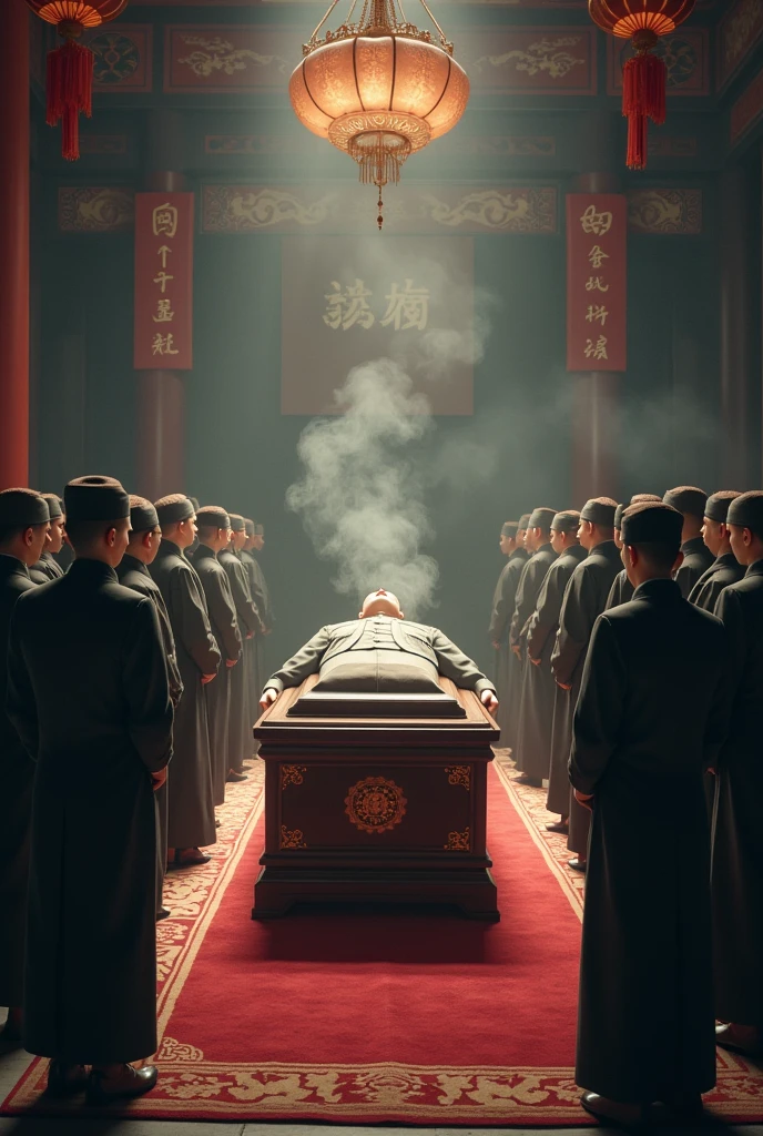 9, (many people) (the hall is filled with corpses, bloodstains, fresh blood, many people lying on the ground) (Background: inside the sacred and magnificent ancient Chinese imperial palace hall)
