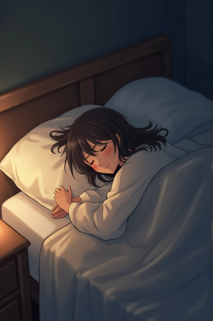 there is a woman that is laying down on a bed,covered with blanket, true afternoon light,