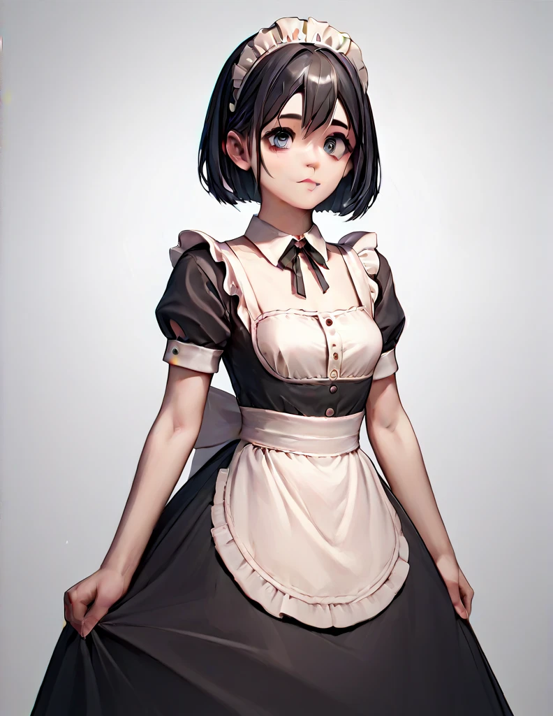 maid, cute pretty girl, masterpiece fails,high definition,4K,8 k,16 thousand.,Odango hairstyle , black hair, slim body 