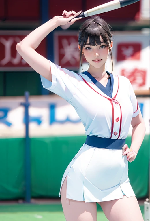  a woman wearing a skirt and white shirt is waving her bat towards the ball,   Leg Shots  , Mizuno Shuichi , Sana Takeda, Leg and thigh shots, Leg and hip shot,  tejogi's motto  ,   promo photo  , morimoto,  what a person ,  Shin Min-jung , hip and   Leg Shots  ,  young Japanese woman, mao hamaguchi, Cover photo