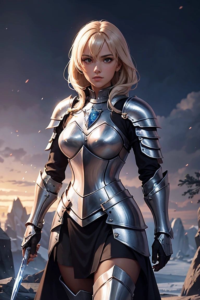 masterpiece,best quality,1girl, solo, blue eyes, blonde hair, long hair, armor, jewelry, looking at viewer, upper body, earrings, parted lips, crown, gauntlets, gloves, shoulder armor, black gloves, bangs, lips