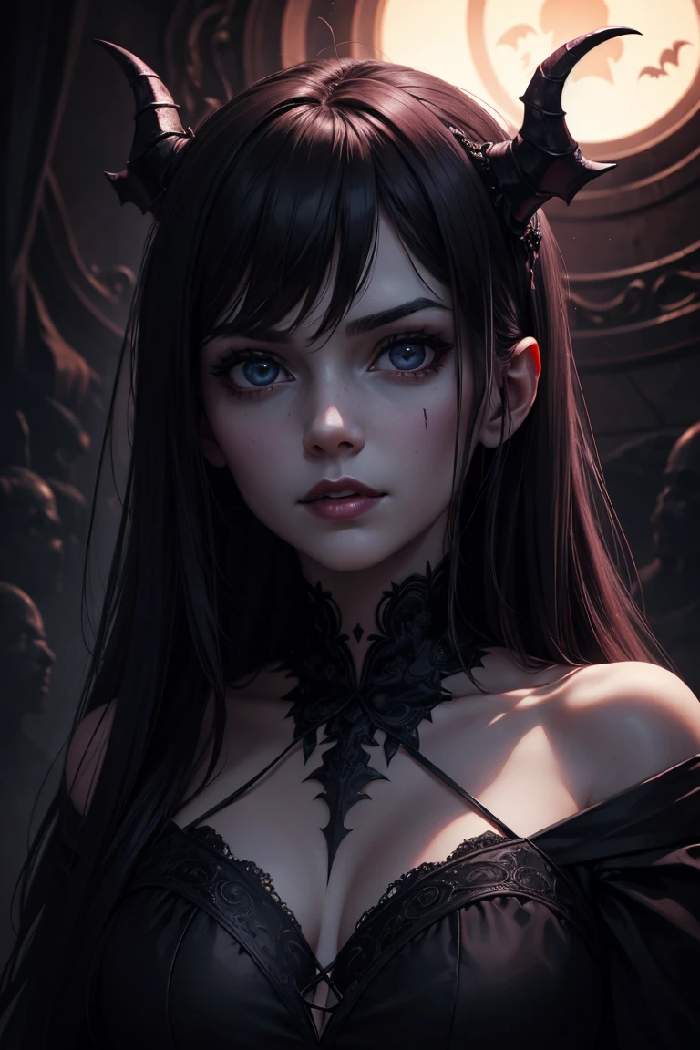 ((Portrait)), She has an Indifferent, Black-Haired Appearance, with a Slim, Graceful Build. She Expresses a Cold and Detached Look, Giving Off an Unapproachable and Mysterious Attitude. She has Pale Skin and Deep, Dark Eyes, Her Hair is Long, Straight, and Black. ((Portrait, HDR, Dark Background))