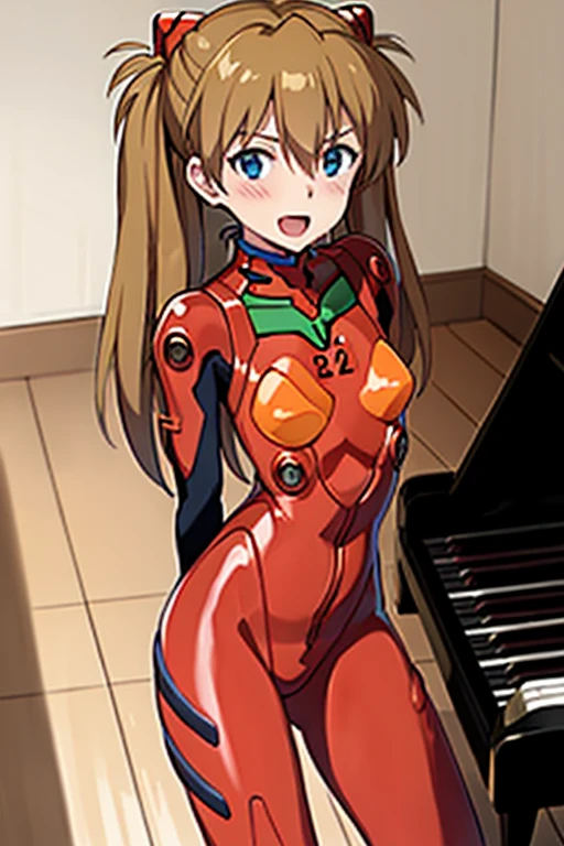 (( top quality )), ((masterpiece)), (be familiar with),  perfect face, indoor, bedroom,  is watching viewers,
One woman,  Soryu Asuka Langley,
 open mouth,  ecstatic expression beside the piano, blush, smile,
 small tits,  flat chested, Young girl, Lori,  s,  girl,
 long hair,  Twin Tails ,
Leg spread,