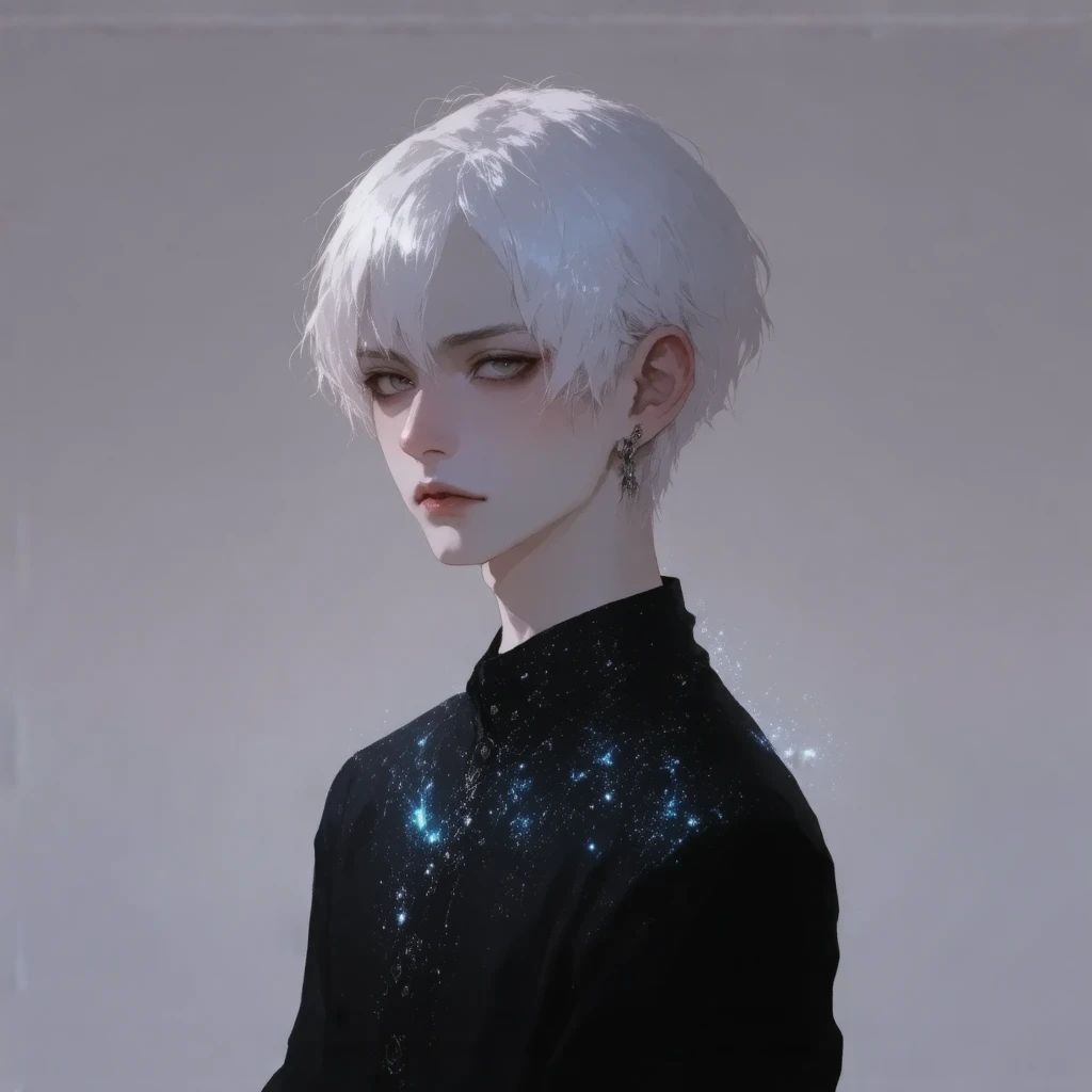 1boy, white hair, face close up, fantasy theme, dark fantasy, ultra detailed illustration, kawaii anime, white background, ethereal atomosphere