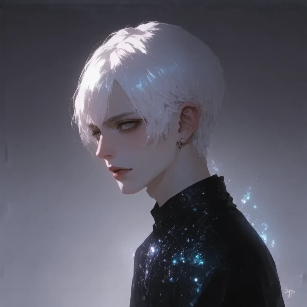 1boy, white hair, face close up, fantasy theme, dark fantasy, ultra detailed illustration, kawaii anime, white background, ethereal atomosphere