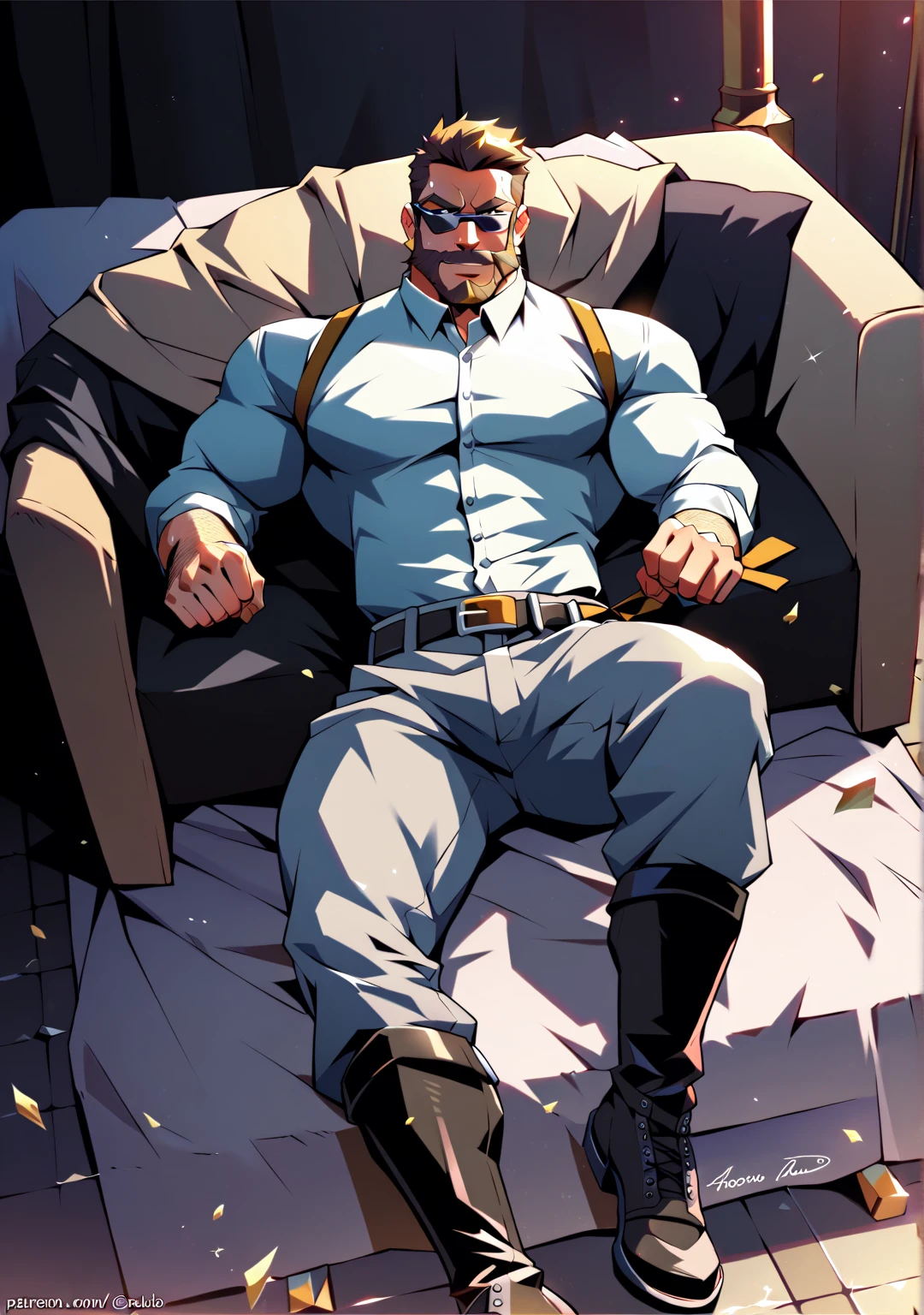 45 yers old,Kogoro,Shirtless,Tong,Tong,Bulge,onbed,Lie down,Top-down view,Bundled,black long socks,Leg hair,Chest hair,Muscle men,lbeard,fortitude,artwork of a,tmasterpiece,k hd,Be red in the face