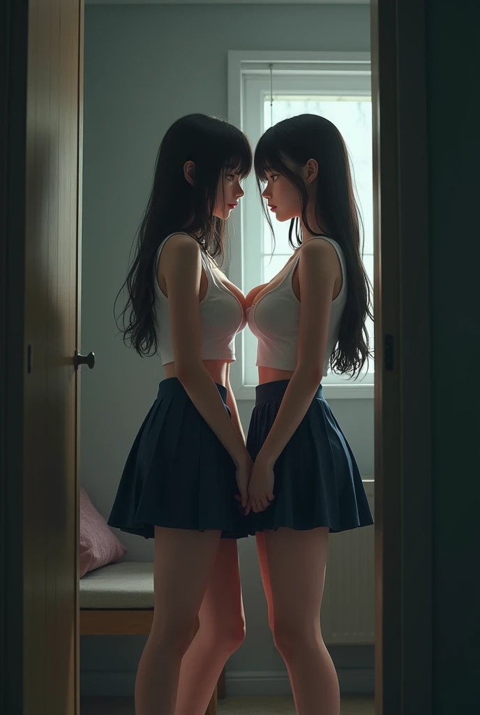 sailordress,gloves,hat,navel,white gloves,sideboob,midriff, skindentation,(white thighhighs),sailor hat,undersized clothes,sailor collar,blue skirt,pleated skirt, highs,bare shoulders,white headwear,<lora:Ðдежда ÑÑо ÑеÑаÑÑкÑ(sailordress(Ñм одеждÑ):1>, <lora:MultipleGirlsGroup(6+girls):0.9>,Multiple Girls, ((2girls)) in full growth, best quality, masterpiece, ultra-detailed, high quality, (no panties), no bra, yuri, yuri sex, lesbi, lesbi kiss, lesbi sex, ((2girls)) in full growth, best quality, masterpiece, ultra-detailed, high quality, (lovers, yuri, lesbians, female couple: 1.2), kissing, hugging, girls caressing each other, kissing breasts, whore, seduction pose, lesbian, ((lesbian sex)), against will, (no panties), no bra, 1girl in full growth, best quality, masterpiece, ultra-detailed, high quality, perfect nose, highly detailed skin, warm skin tone, defiance512, RAW photo, best quality, high resolution, (masterpiece), dreamlike, dreamy, modelshoot style, analog style, tonemapping, photorealistic, professional photography, sharp focus, HDR, 8K resolution, intricate detail, sophisticated detail, hyper detailed, (depth of field), highlight and shadow, volumetric lighting, cinematic bloom, professional light, looking at viewer, blotchy,, skirt lift, blush, stomach, clothes lift, (no bra), underboob,lifted by self