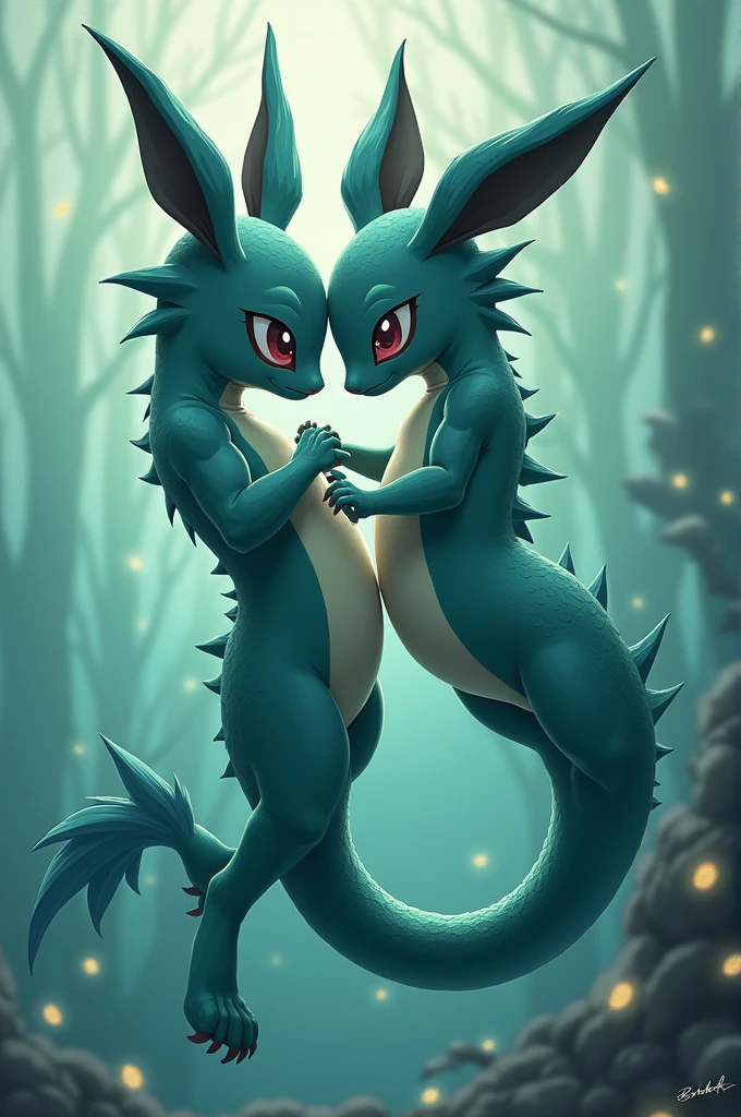 Naked anthropomorphic blue Pokemon Vaporeon having sex with another Pokemon and cumming inside the vagina of humanoid Vaporeon