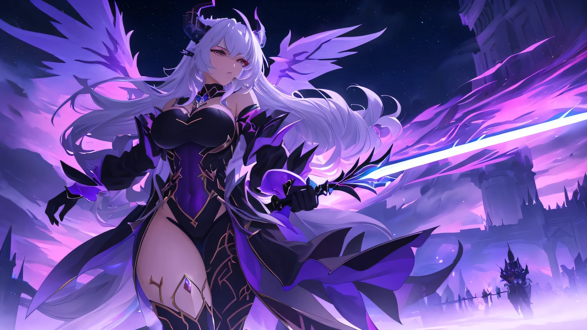 (((Highest quality)))(((Best Image)))(((anatomy)))外見は20代のwoman,Random hair color ,Random hairstyle,Wear shiny armor,Extreme costume(((Appearance)))The shape is humanoid,Random Face(Beautiful Face),Extreme body type,Wearing randomly colored armor(((Features)))Eye color is random,Personality is random,Attractive figure(((arms)))He is carrying a weapon that resembles a purple glowing object..Possess modern weapons.(((woman)))The skeleton is human-like,Huge breasts,Tight waist,fogのようなガス状のもので纏っている(((background)))Barren Land,dead tree,fog,Chaotic world(((Standing posture)))ランダムなStanding postureをしている,mysterious,lovely,Highest quality((Full Body Shot))。
