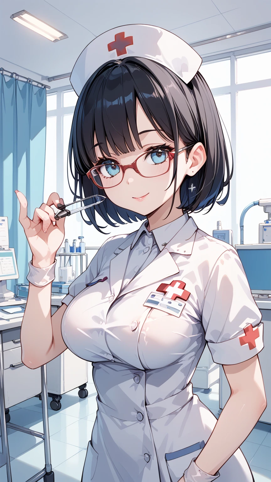 Black hair, glasses, nurse, kind
