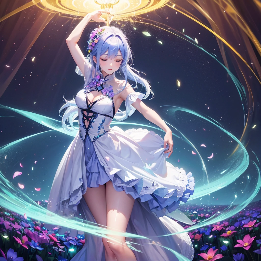 Wearing sexy transparent platinum low-cut lace armor cleavage big breasts、Close-up of woman holding lotus, Headdress, Violet necklace, jade belt , Toned abdominal muscles, Beautiful fantasy queen, ((Beautiful fantasy queen)), Beautiful Celestial Mage, Beautiful character painting, Full body fairy, Portrait of the Knights of the Zodiac, author:Yang J, G Liulian art style, Fantasy art style, shorten