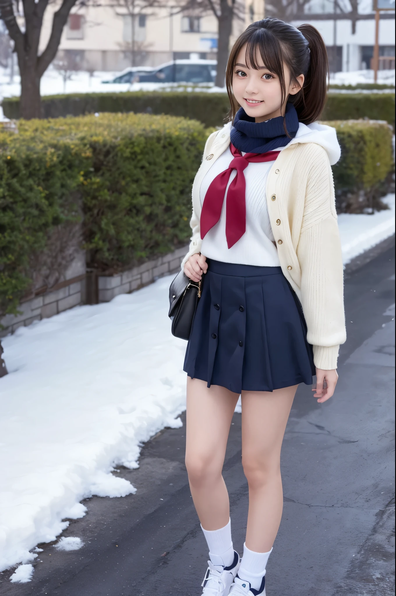 8K,Japanese,15 years old,Innocent face,Teenage Girl,cute,Winter clothes,Casual wear,Masturbate with open legs,Black Hair,garden,Hair Clip,mini skirt、White panties
