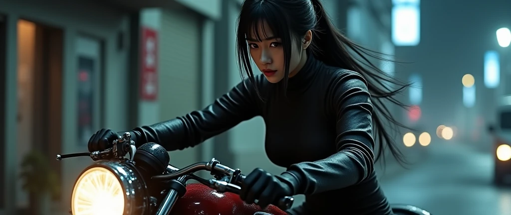 A femme fatale yukinatsume:1.5, wearing a sleeveless leather spy fiction jumpsuit, screaming while punching into camera inside the dark tunnel, (best quality, 4k, 8k, highres, masterpiece:1.2), ultra-detailed, (realistic, photorealistic, photo-realistic:1.37), HDR, UHD, studio lighting, extreme detail description, professional, vivid colors, bokeh, portraits, horror, sharp focus, physically-based rendering, dark atmosphere, mysterious shadows, intense expression, dynamic pose, smoke effects, glowing eyes, dramatic lighting