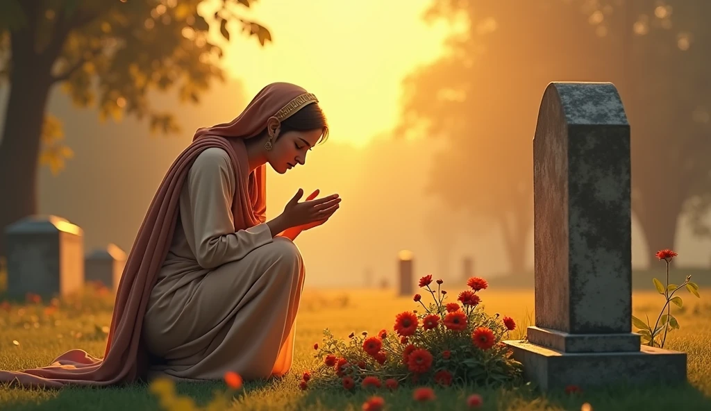 A dead person taking his hand out of a Muslim grave and a person kissing that hand