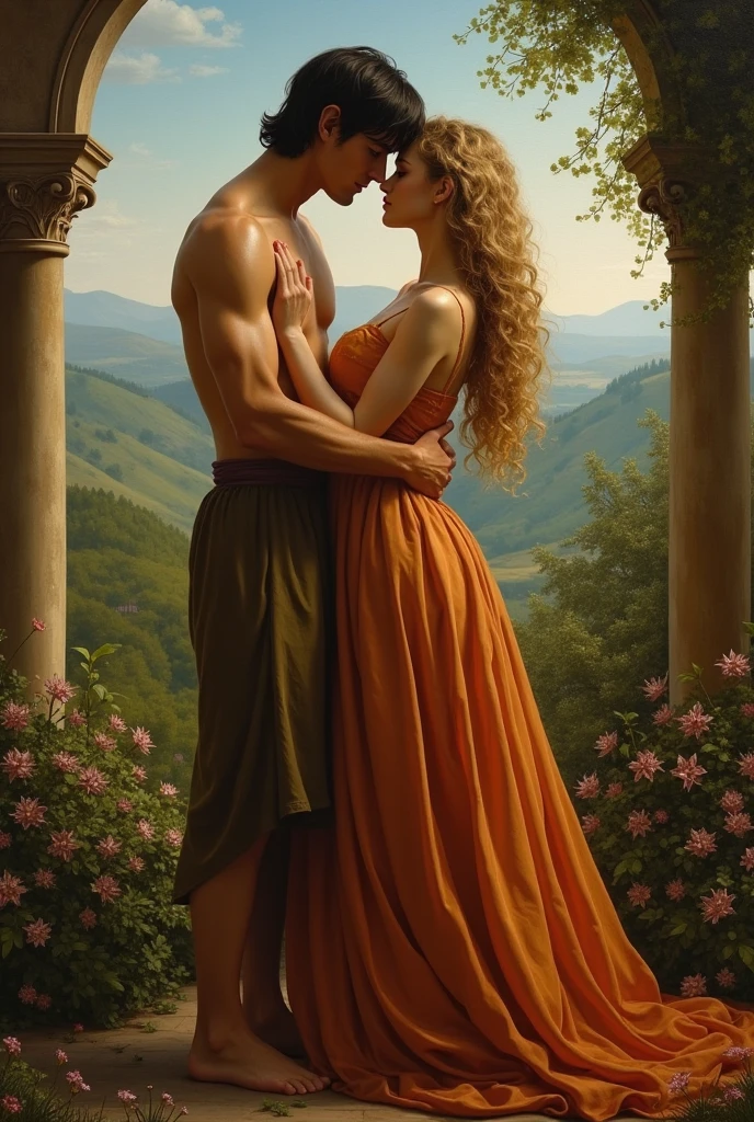 25 YEAR OLD MAN AND PREGNANT WIFE, FAMILY, LOVE, ROMANCE, ROMANTIC, FLOWERS, NIGHTTIME, MOONLIGHT, NATURE, ROSES, NATURE, 8k resolution concept art portrait by Greg Rutkowski, Artgerm, WLOP, Alphonse Mucha dynamic lighting hyperdetailed intricately detailed Splash art trending on Artstation triadic colors Unreal Engine 5 volumetric lighting", K, CAUCASIAN, BLUE EYES, Italy