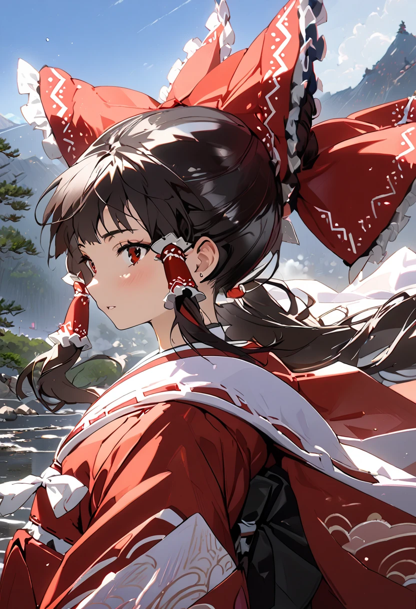 1girl, masterpiece, extremelx details,  Hakurei Reimu, Reimu Hakurei, Japanese landscape