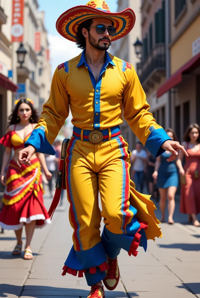 action shot, handsome young adult man, in his 30s, shirtless, muscle, hairy, scruffy, wearing old red trousers, wearing pink boots and __color __ socks, running, happy expression, steampunk city, homoerotic, highly detailed, masterpiece, highdetail, 8K, intricate, HDR, beautiful lighting, volumetric lighting, highly detailed face, perfect face