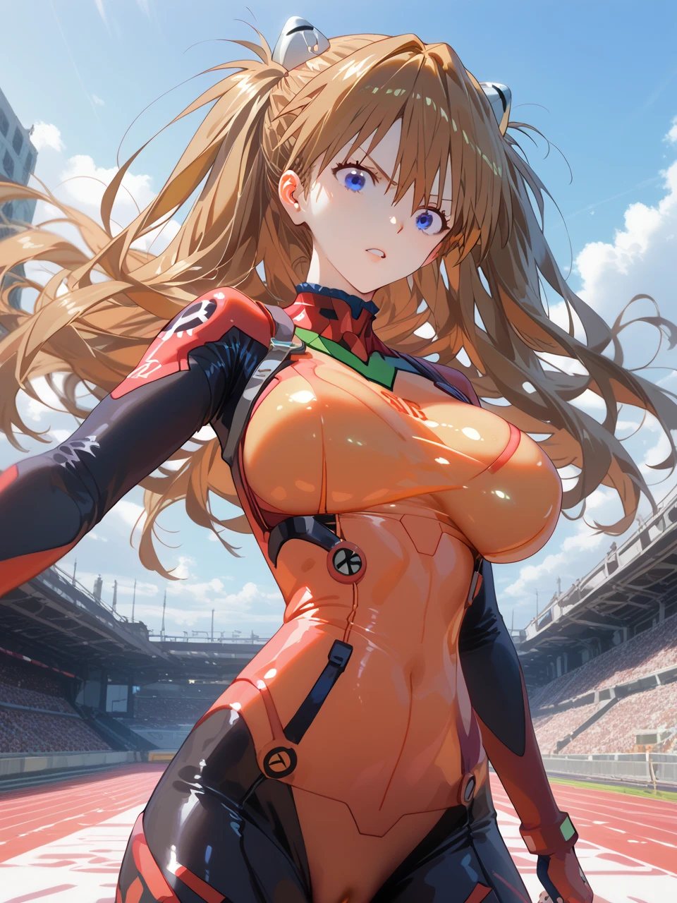         top quality,         top quality,       high quality pictures       ,     masterpiece  ,           super high resolution   ,          Detailed Background   ,          absurd,        perfect anatomy     ,          performance deep into the vagina  ,   good lighting  ,       Photo Gallery    ,         1 mature woman having a fight, Asuka Langley Soryu、 long hair、bangs、 blue eyes、 brown hair 、 hair ornament、

 Bodysuit 、 pilot suit in the ruins of the city、 plug suit 、赤い Bodysuit 、interface headset、、Huge chest、 huge breasts