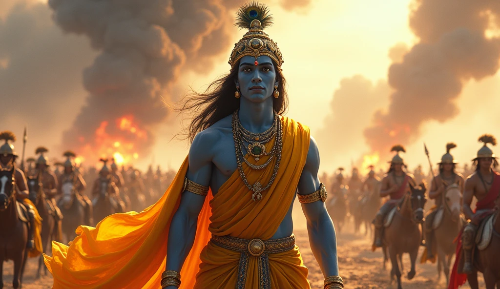 Beautiful Lord Krishna on war ground