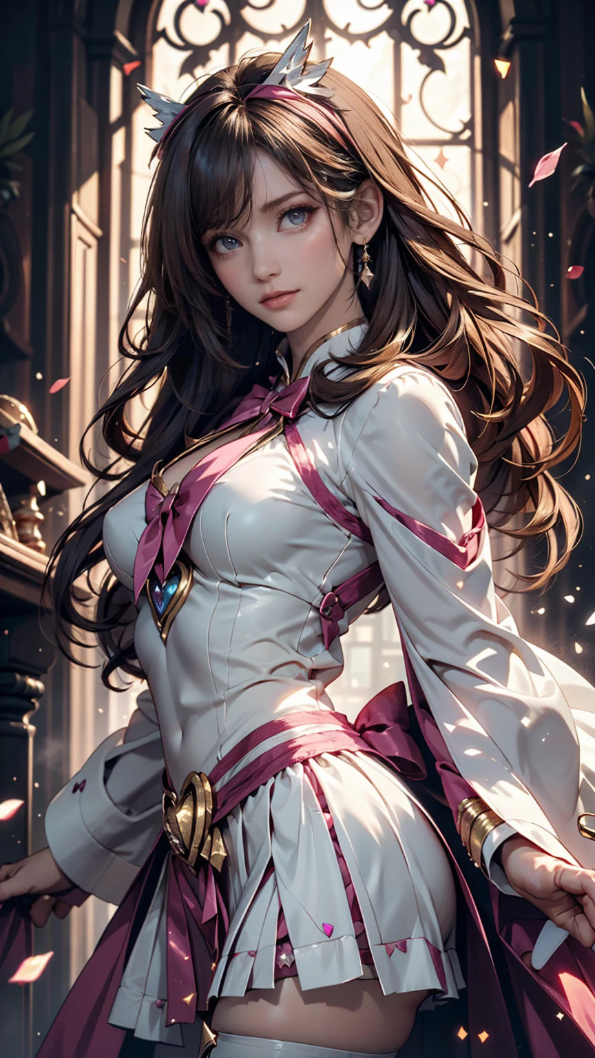  Portraits,  long hair, Gray Hair,  golden eyes,   1 girl in uniform, head, face,  Magical Girl,  absurd, masterpiece,  top quality,  Magical Girl costume, (( Magical Girl )),  short hair, despair, Ruins,  Dynamic Poses , The End, Spell casting, Style-Glass,   full body shot 