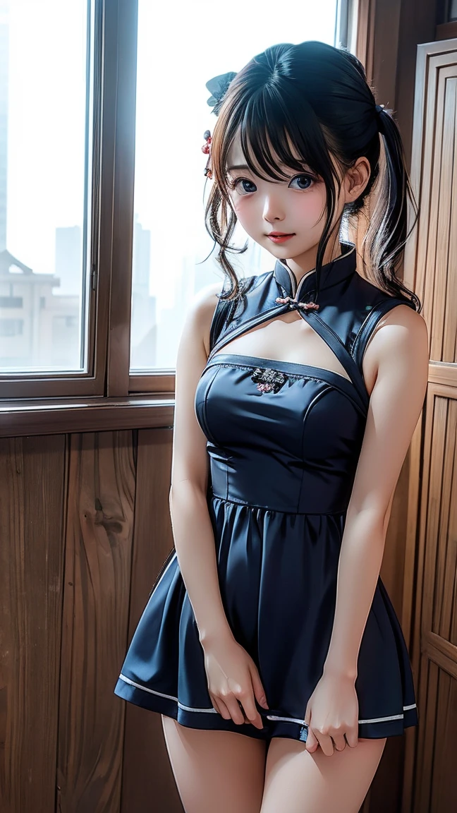 highest quality, Tabletop, High resolution, (((1 girl))), 16 years old,(((beautiful grey eyes)))、Low Pony、((Black Block Dress)), Tyndall effect, Realistic, Shadow Studio,Ultramarine Lighting, Dual Tone Lighting, (Skin with attention to detail: 1.2)、Pale colored lighting、Dim lighting、 Digital single-lens reflex camera, , High resolution, 4K, 8k, Background Blur,Beautiful fade out