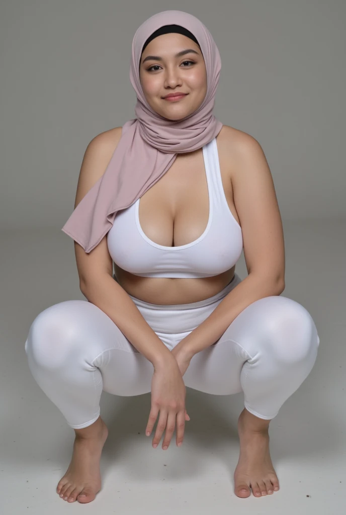 36 Years old, Indonesian Beauty MILF, wearing Wide Hijab, (perfect abs Body), (Fake Implant Breast), Oversized Gigantic Saggiest Longest breast: 1.3, Full Body, (Busty Body), gorgeous eyes, Soft smile, (Unzipped Gym Jacket), (Standing), ((Diamond Cross Necklace)), , (Oversized Wide Areolae), Daytime, Excellent Soft light.